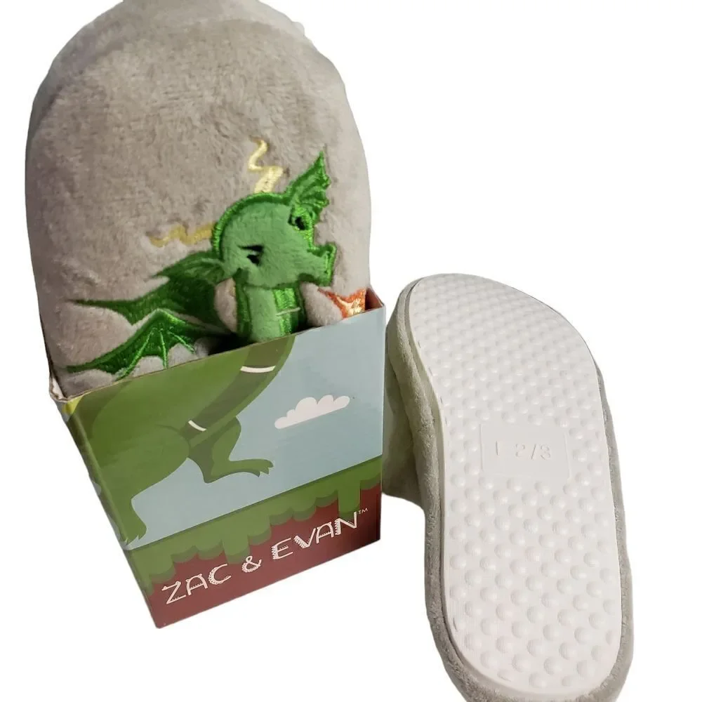 Zac & Evan Plush Dragon Printed Boys Kids Slide Slipper Beast Boss Size Medium